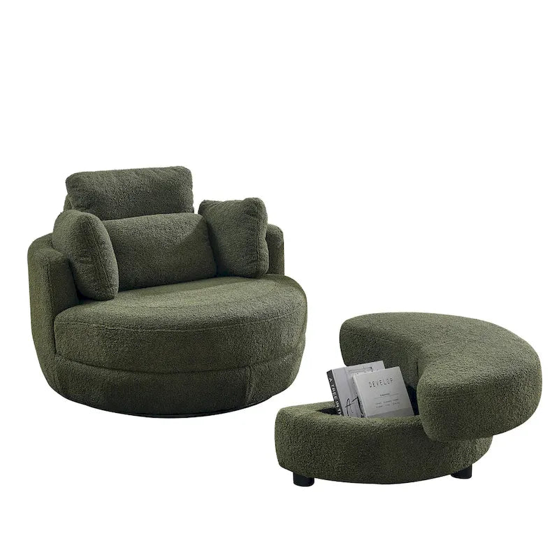 Green Modern 52 Swivel Barrel Chair with Storage Ottoman