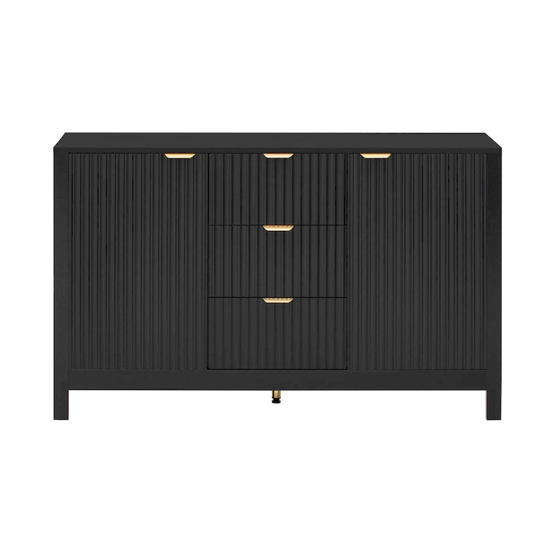 Entreekast met golfdesign-3 verstelbare planken, 3 lades en zacht sluitende deuren, opbergconsoletafel met metalen handgrepen
