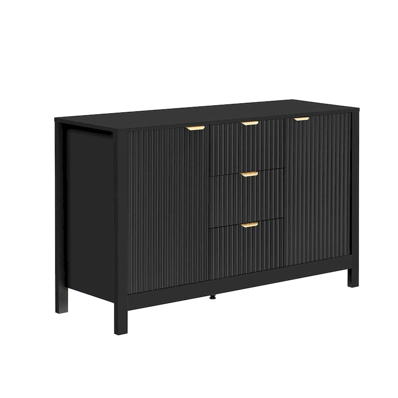 Entreekast met golfdesign-3 verstelbare planken, 3 lades en zacht sluitende deuren, opbergconsoletafel met metalen handgrepen