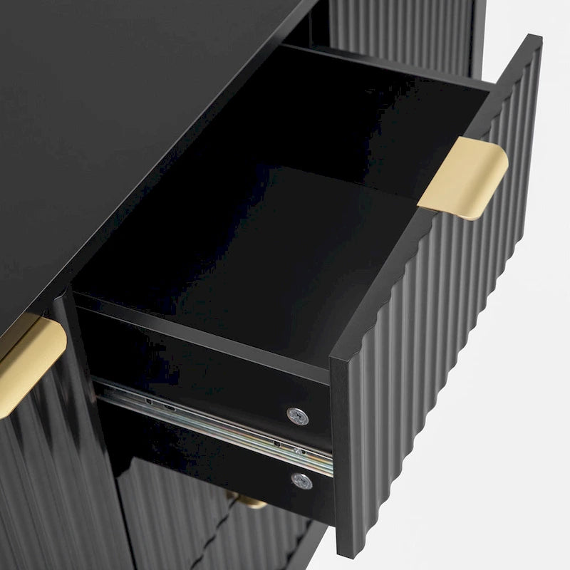 Entreekast met golfdesign-3 verstelbare planken, 3 lades en zacht sluitende deuren, opbergconsoletafel met metalen handgrepen