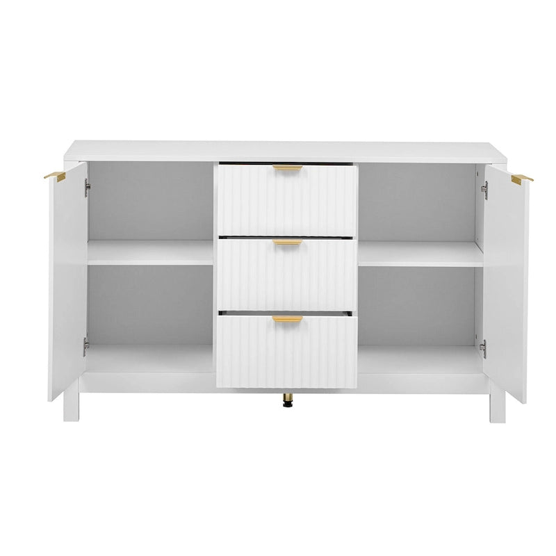 Entreekast met golfdesign-3 verstelbare planken, 3 lades en zacht sluitende deuren, opbergconsoletafel met metalen handgrepen