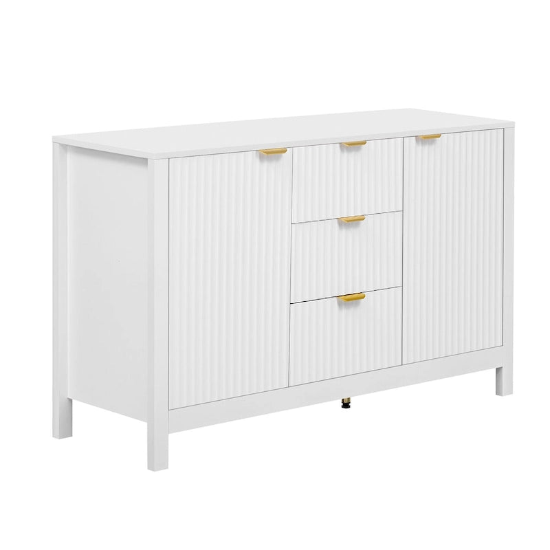 Entreekast met golfdesign-3 verstelbare planken, 3 lades en zacht sluitende deuren, opbergconsoletafel met metalen handgrepen