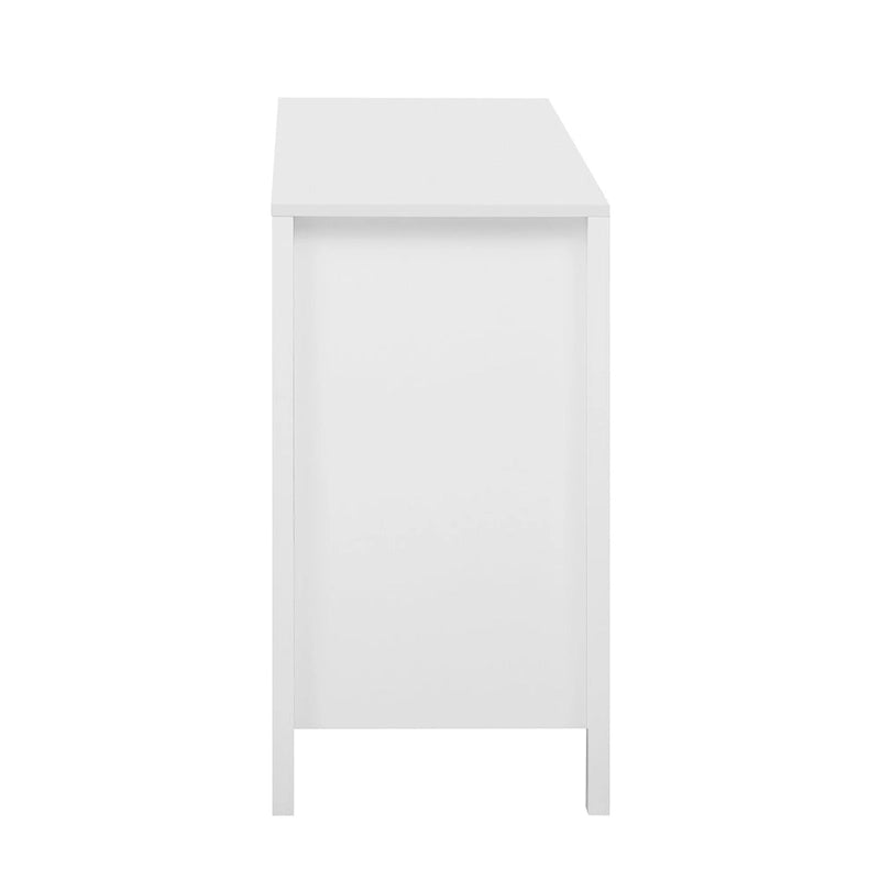 Entreekast met golfdesign-3 verstelbare planken, 3 lades en zacht sluitende deuren, opbergconsoletafel met metalen handgrepen