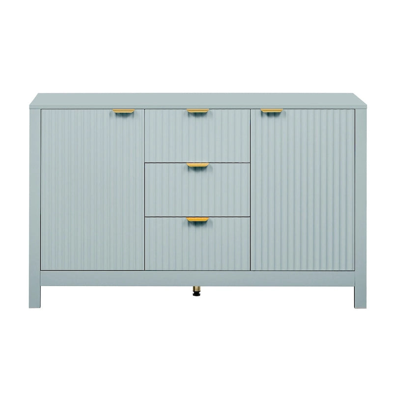 Entreekast met golfdesign-3 verstelbare planken, 3 lades en zacht sluitende deuren, opbergconsoletafel met metalen handgrepen