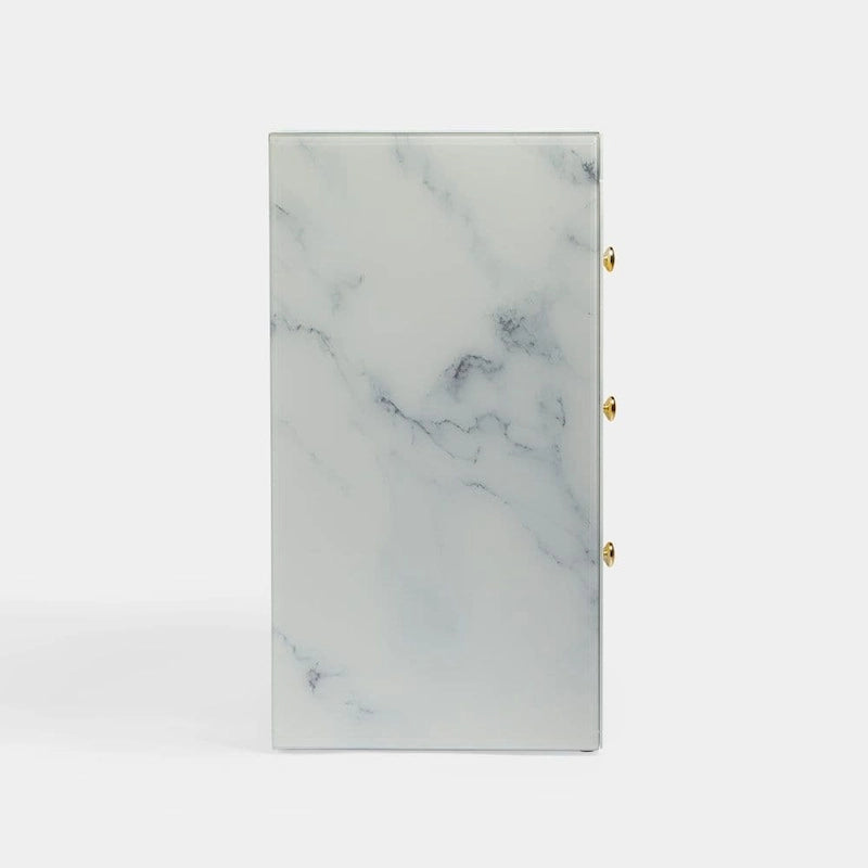 Modern marble NightstandTempered Glass Nightstand with 3 Drawers, Storage CabinetMinimalist Practical Sofa End Side Table