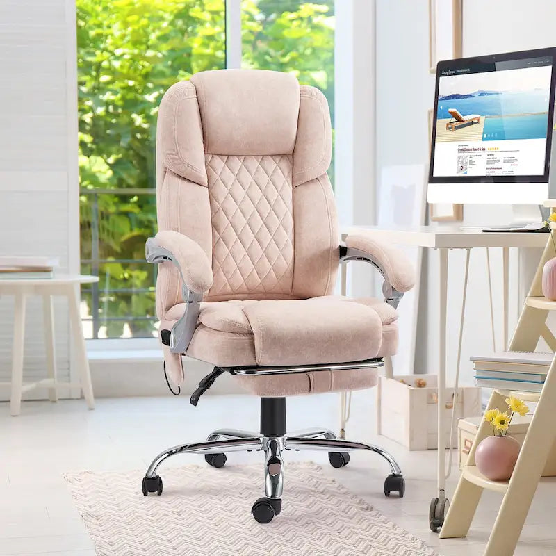 Cadeira de escritório com massagem aquecida e apoio para os pés, cadeira de secretária ergonómica reclinável com apoio lombar e altura ajustável.