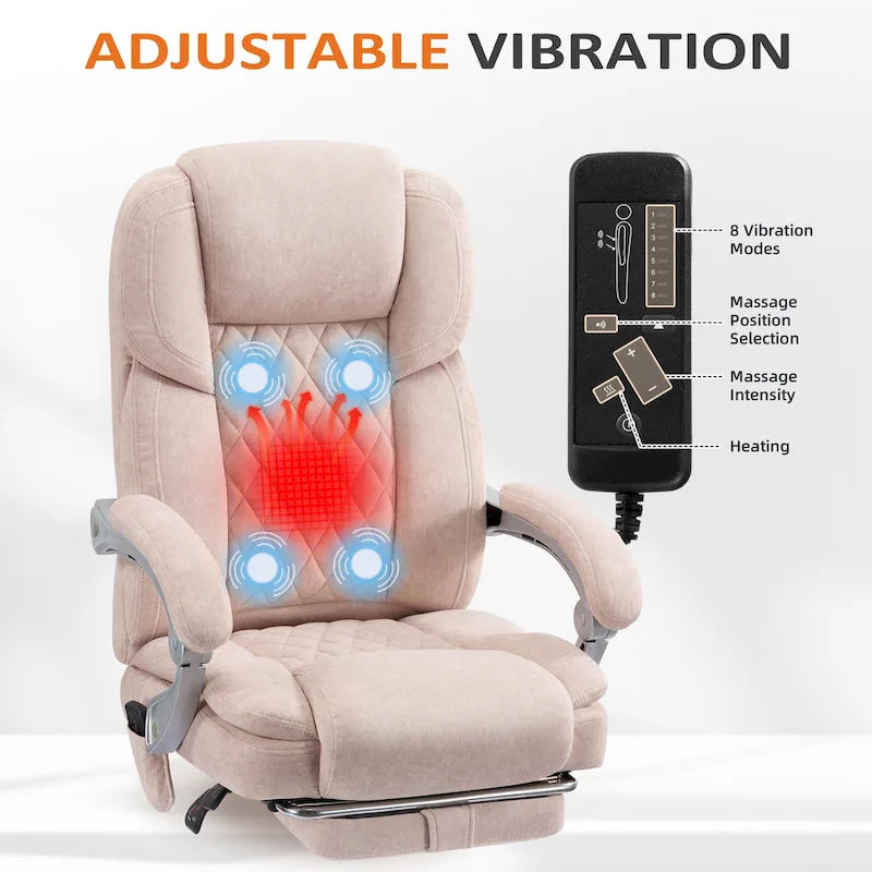Cadeira de escritório com massagem aquecida e apoio para os pés, cadeira de secretária ergonómica reclinável com apoio lombar e altura ajustável.