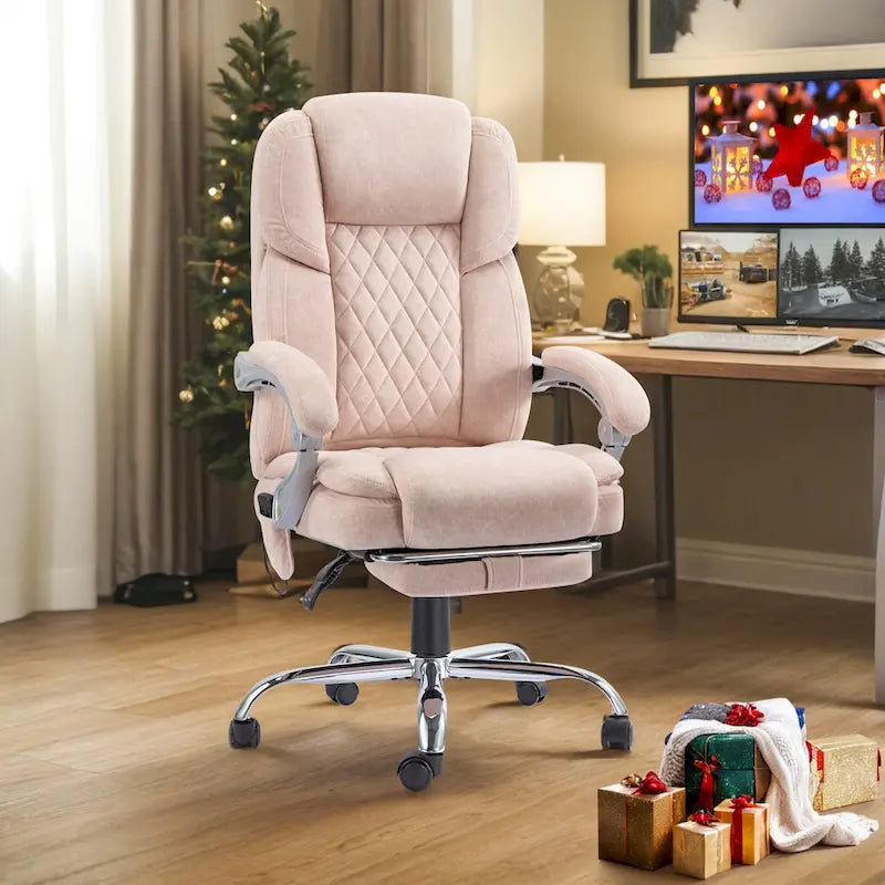 Cadeira de escritório com massagem aquecida e apoio para os pés, cadeira de secretária ergonómica reclinável com apoio lombar e altura ajustável.