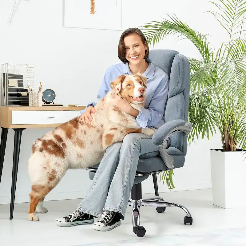 Cadeira de escritório com massagem aquecida e apoio para os pés, cadeira de secretária ergonómica reclinável com apoio lombar e altura ajustável.