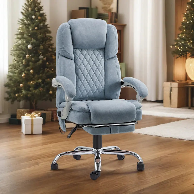Cadeira de escritório com massagem aquecida e apoio para os pés, cadeira de secretária ergonómica reclinável com apoio lombar e altura ajustável.