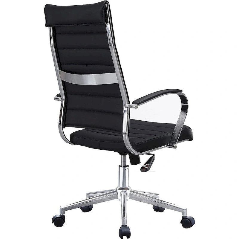 Moderne bruine bureaustoel met hoge rugleuning, geribd PU-leer, draaibaar, voor vergaderruimte, computerbureau, bezoekers, vintage retro, directie