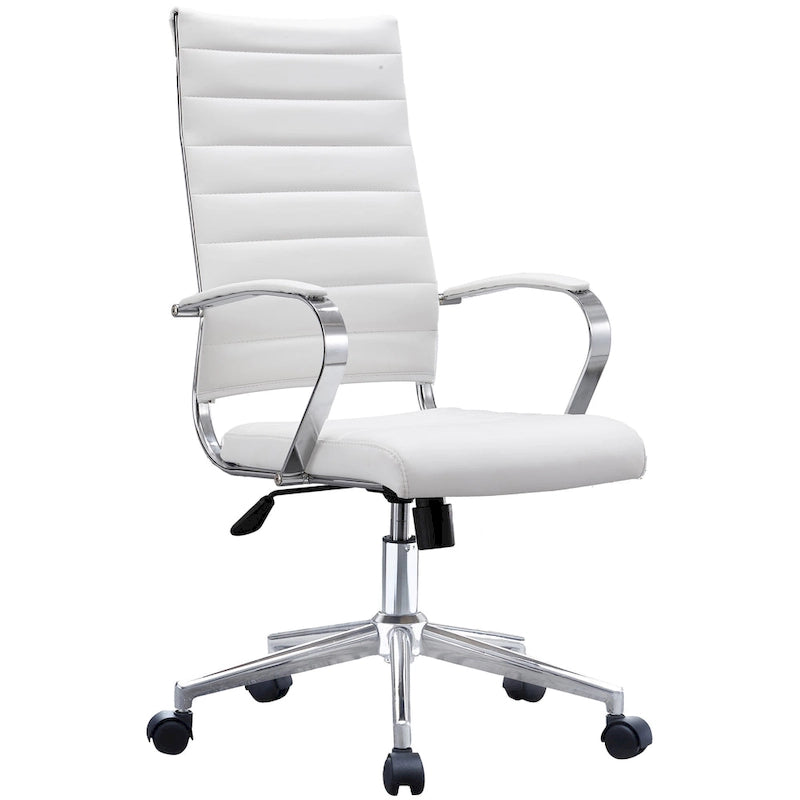 Moderne bruine bureaustoel met hoge rugleuning, geribd PU-leer, draaibaar, voor vergaderruimte, computerbureau, bezoekers, vintage retro, directie