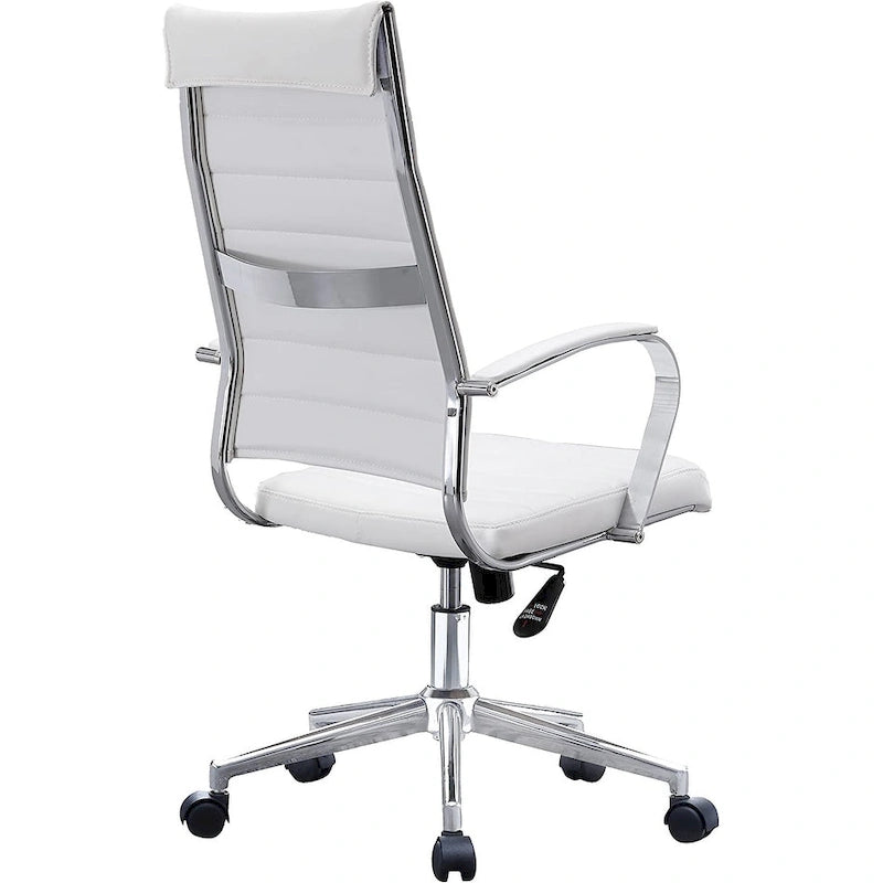 Moderne bruine bureaustoel met hoge rugleuning, geribd PU-leer, draaibaar, voor vergaderruimte, computerbureau, bezoekers, vintage retro, directie