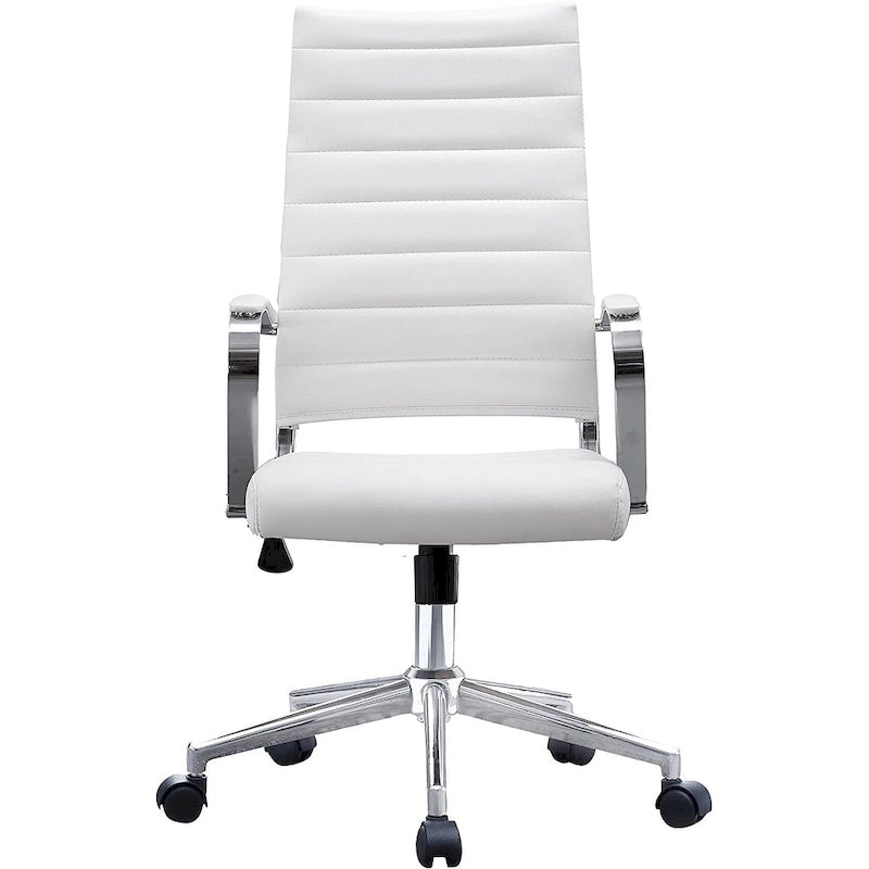 Moderne bruine bureaustoel met hoge rugleuning, geribd PU-leer, draaibaar, voor vergaderruimte, computerbureau, bezoekers, vintage retro, directie