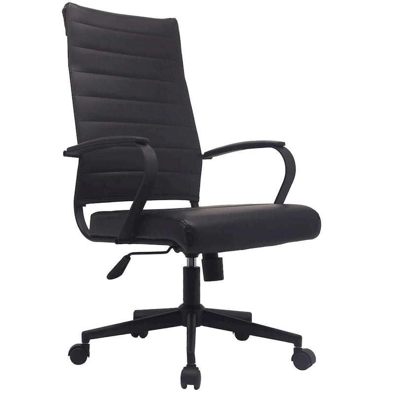 Moderne bruine bureaustoel met hoge rugleuning, geribd PU-leer, draaibaar, voor vergaderruimte, computerbureau, bezoekers, vintage retro, directie