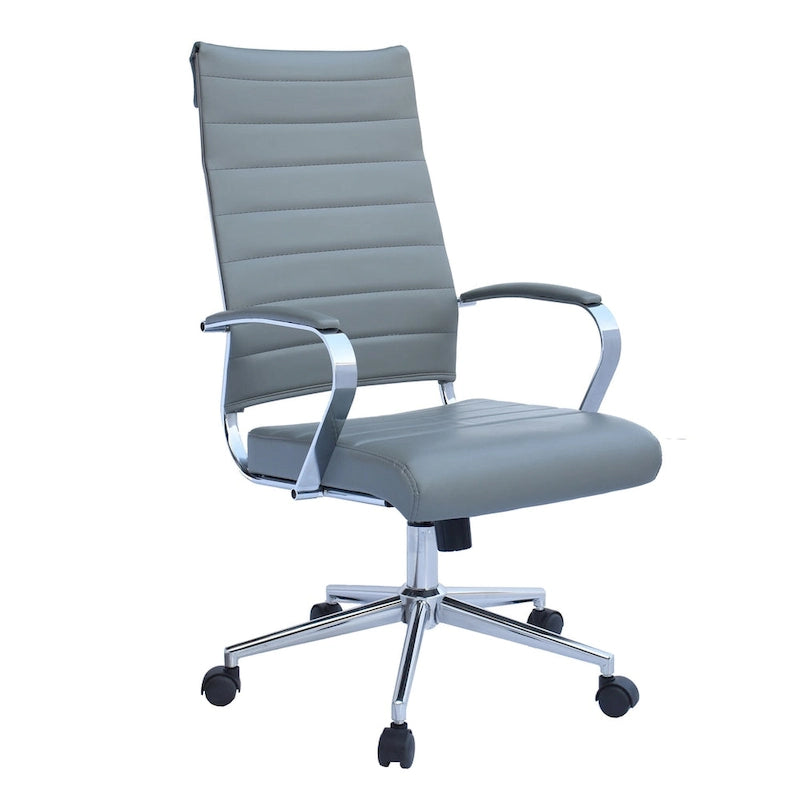 Moderne bruine bureaustoel met hoge rugleuning, geribd PU-leer, draaibaar, voor vergaderruimte, computerbureau, bezoekers, vintage retro, directie