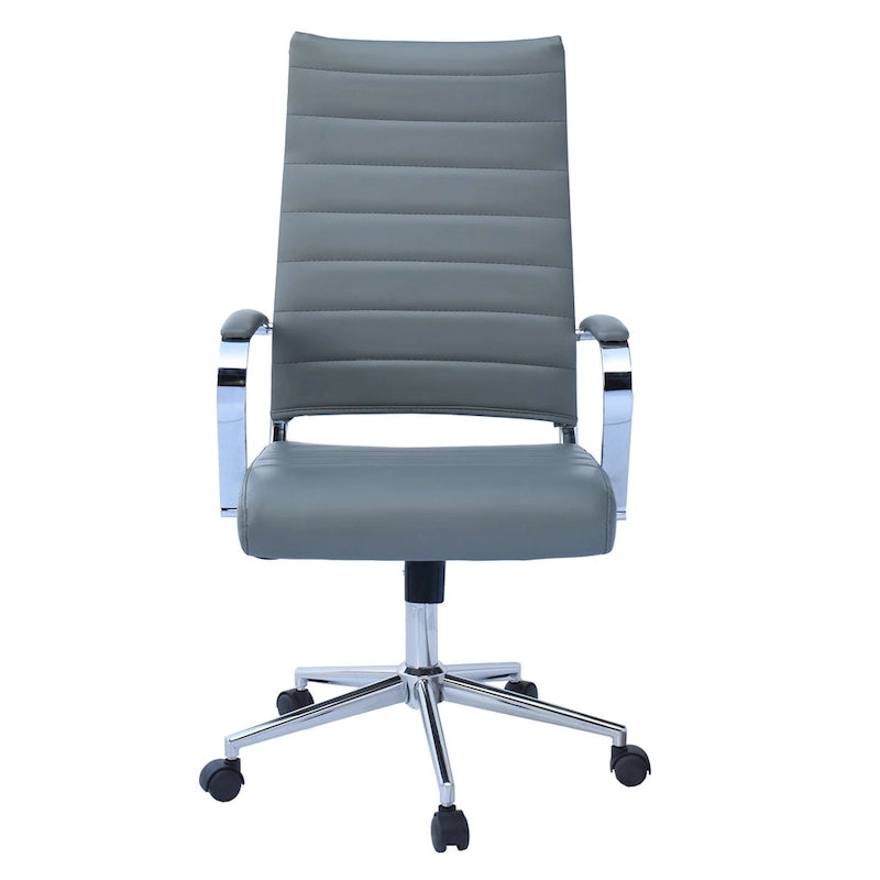 Moderne bruine bureaustoel met hoge rugleuning, geribd PU-leer, draaibaar, voor vergaderruimte, computerbureau, bezoekers, vintage retro, directie