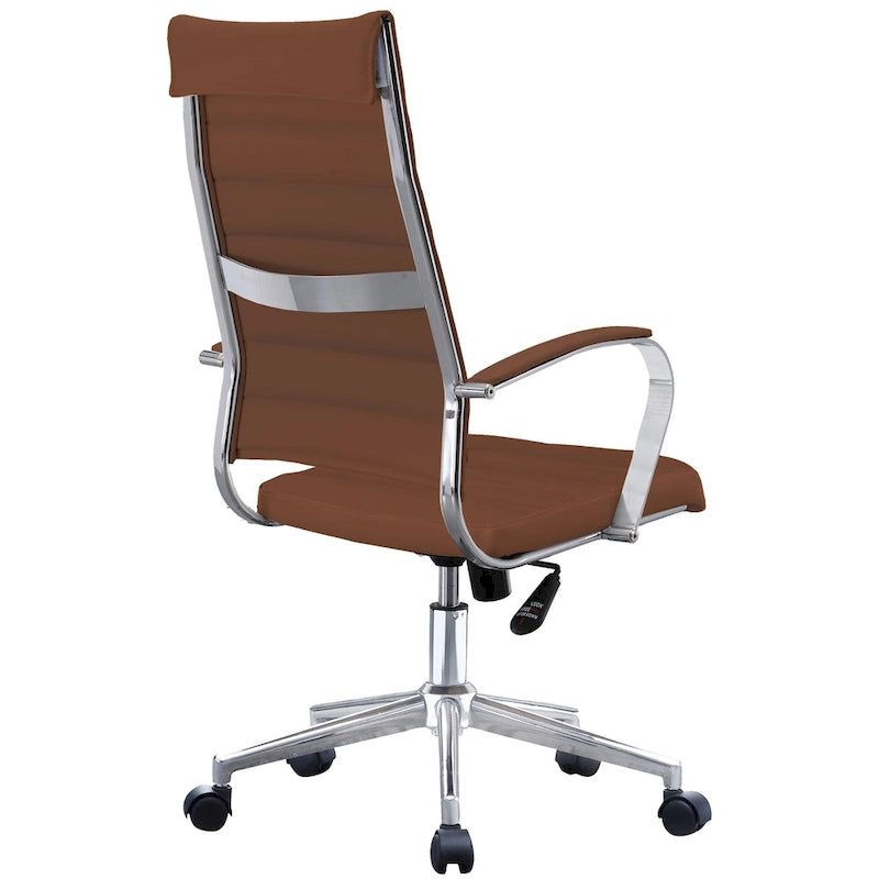 Moderne bruine bureaustoel met hoge rugleuning, geribd PU-leer, draaibaar, voor vergaderruimte, computerbureau, bezoekers, vintage retro, directie