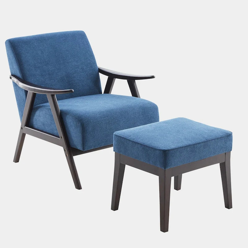 Mid Century 27.7 Upholstered Arm Chair with Solid Wood Frame and Ottoman