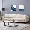 Sofá bege Modern 101 de 3 lugares com pernas de madeira e duas almofadas para a sala de estar