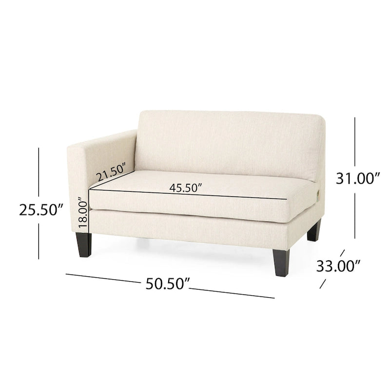 Sofá bege Modern 101 de 3 lugares com pernas de madeira e duas almofadas para a sala de estar