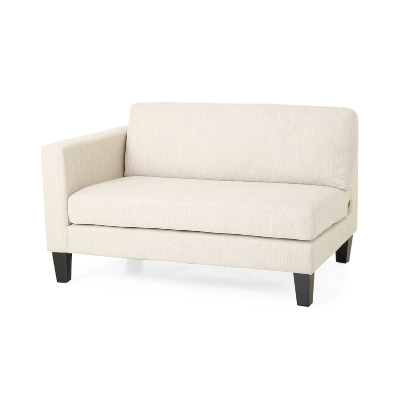Sofá bege Modern 101 de 3 lugares com pernas de madeira e duas almofadas para a sala de estar