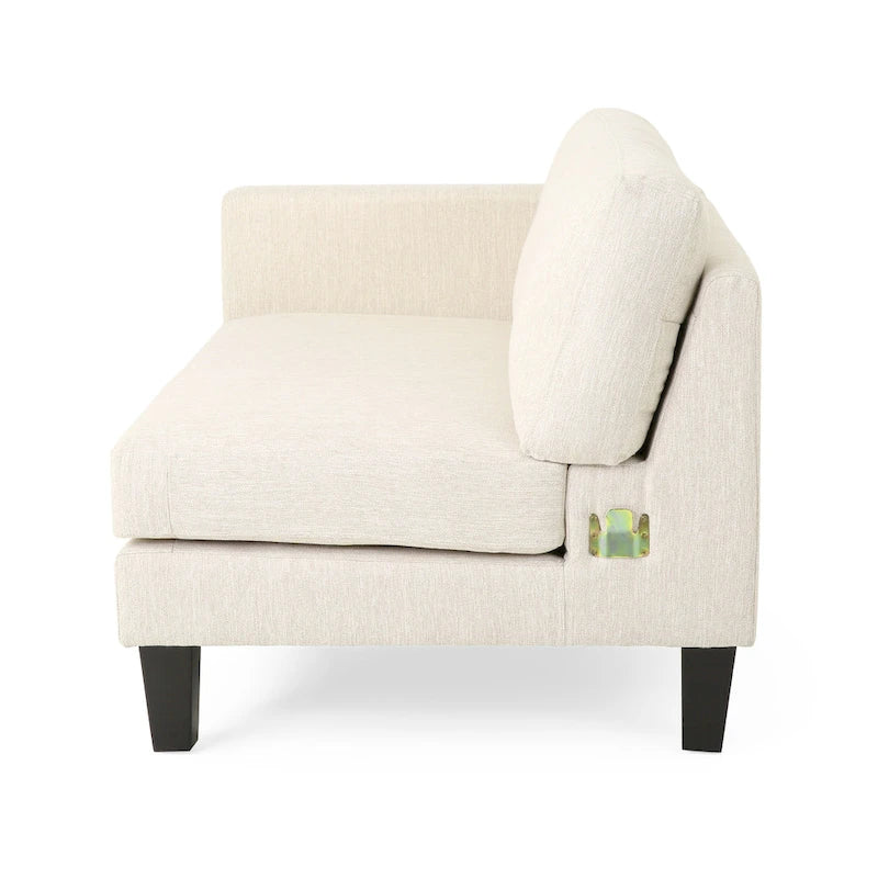 Sofá bege Modern 101 de 3 lugares com pernas de madeira e duas almofadas para a sala de estar