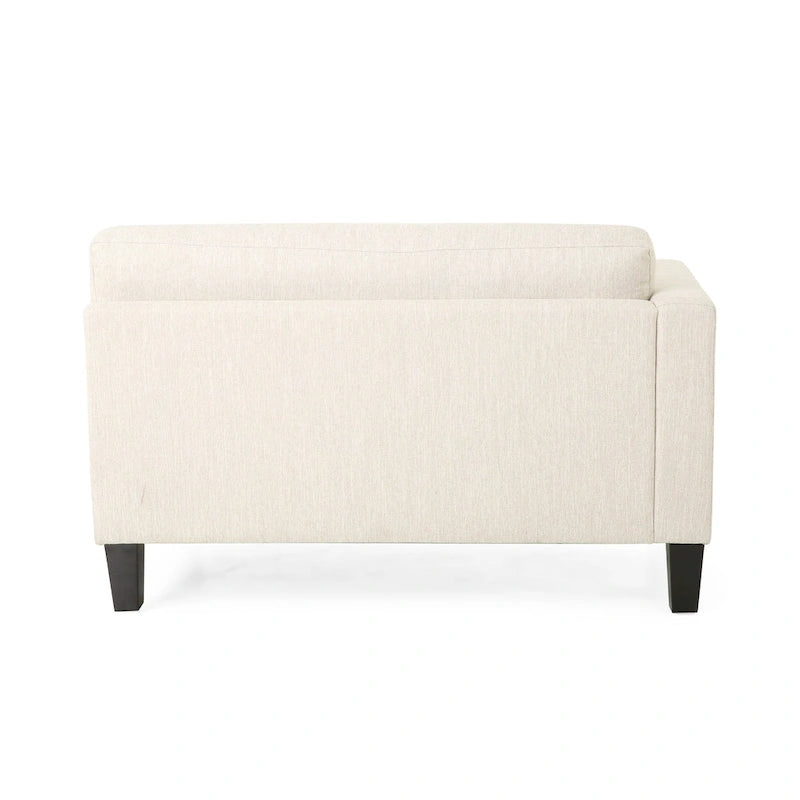 Sofá bege Modern 101 de 3 lugares com pernas de madeira e duas almofadas para a sala de estar