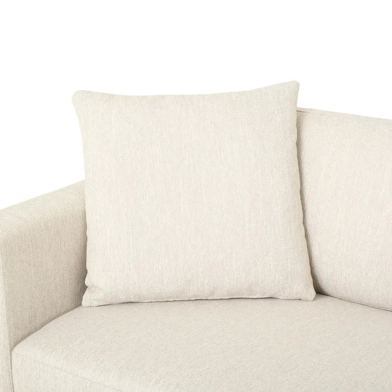 Sofá bege Modern 101 de 3 lugares com pernas de madeira e duas almofadas para a sala de estar