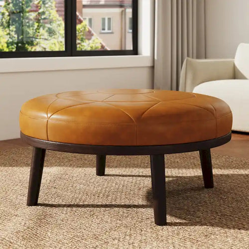 Pouf 34.5 W en cuir italien véritable pleine fleur par