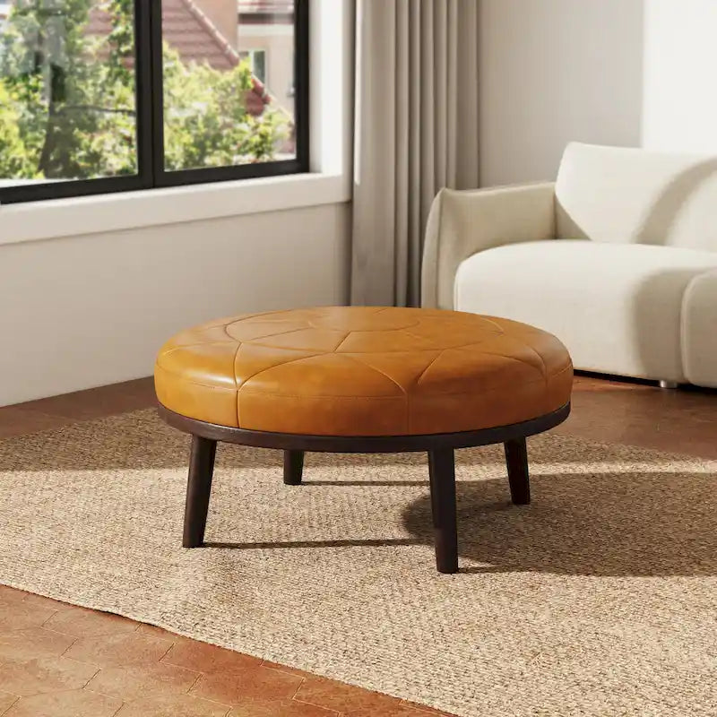 34.5 W Full-Grain Genuine Italian Leather Ottoman by