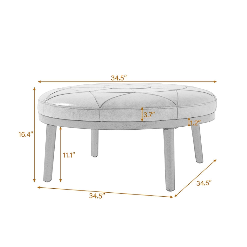 34.5 W Full-Grain Genuine Italian Leather Ottoman by
