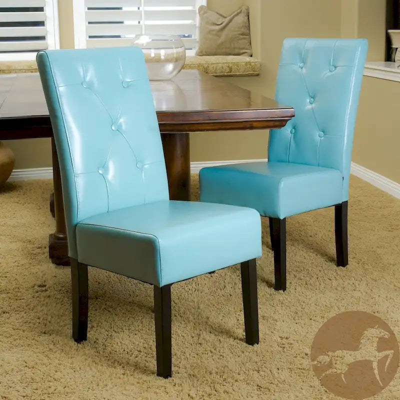Blue Bonded Leather Dining Chair (Set of 2)