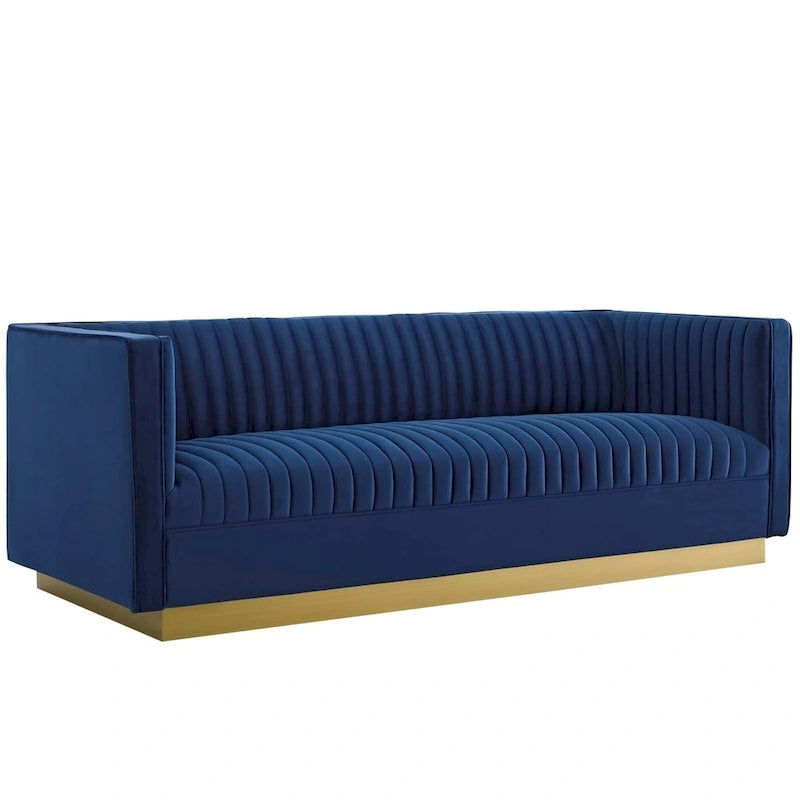 Vertical Channel Tufted Velvet Sofa