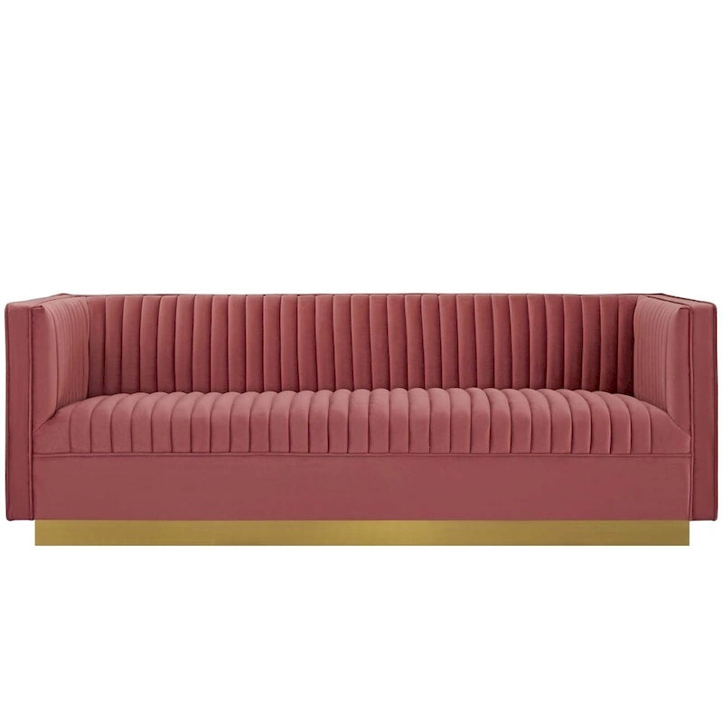 Vertical Channel Tufted Velvet Sofa