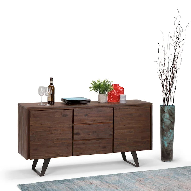 Buffet bahut rectangulaire moderne industriel en métal de 60 po de largeur en bois de chêne - 60 x 17 x 30