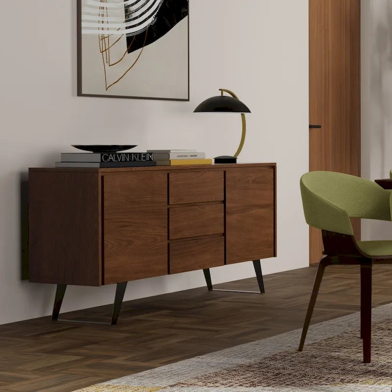 Buffet bahut rectangulaire moderne industriel en métal de 60 po de largeur en bois de chêne - 60 x 17 x 30