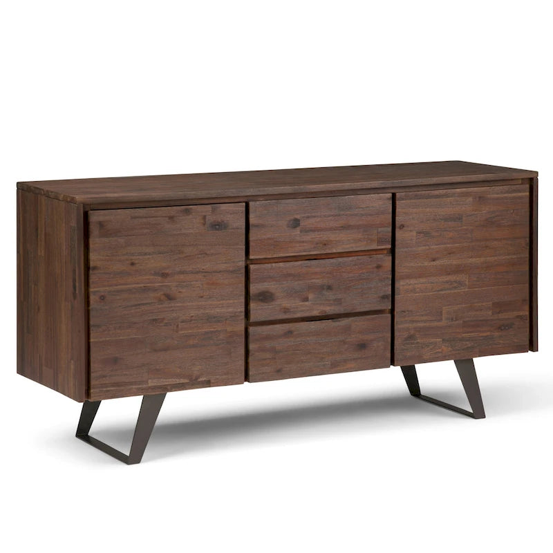 Buffet bahut rectangulaire moderne industriel en métal de 60 po de largeur en bois de chêne - 60 x 17 x 30