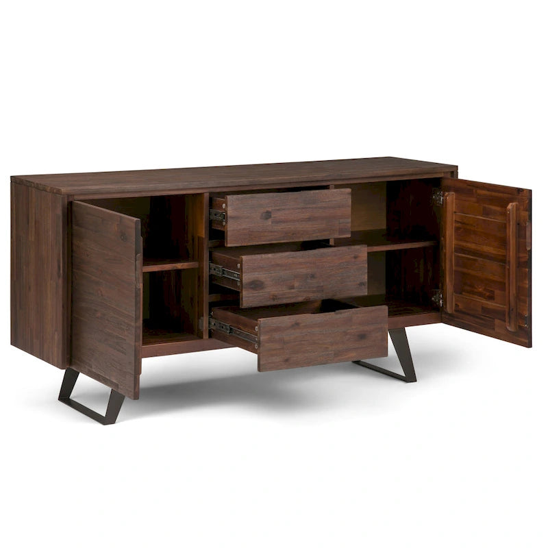 Buffet bahut rectangulaire moderne industriel en métal de 60 po de largeur en bois de chêne - 60 x 17 x 30