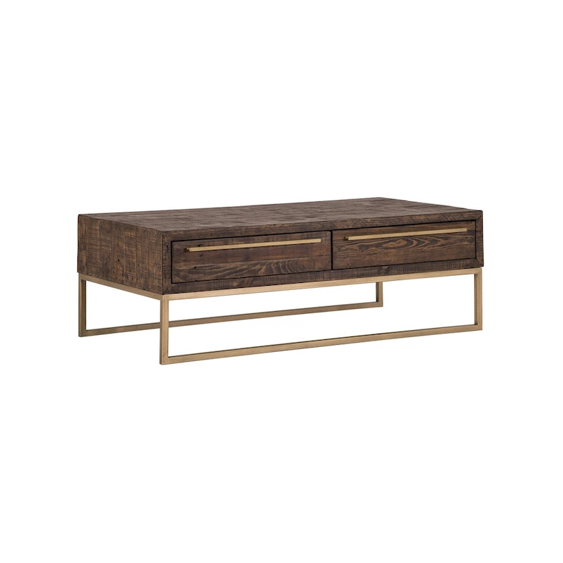 HomeRoots 47 Dark Brown And Gold Metal Coffee Table With Drawer - 46.5