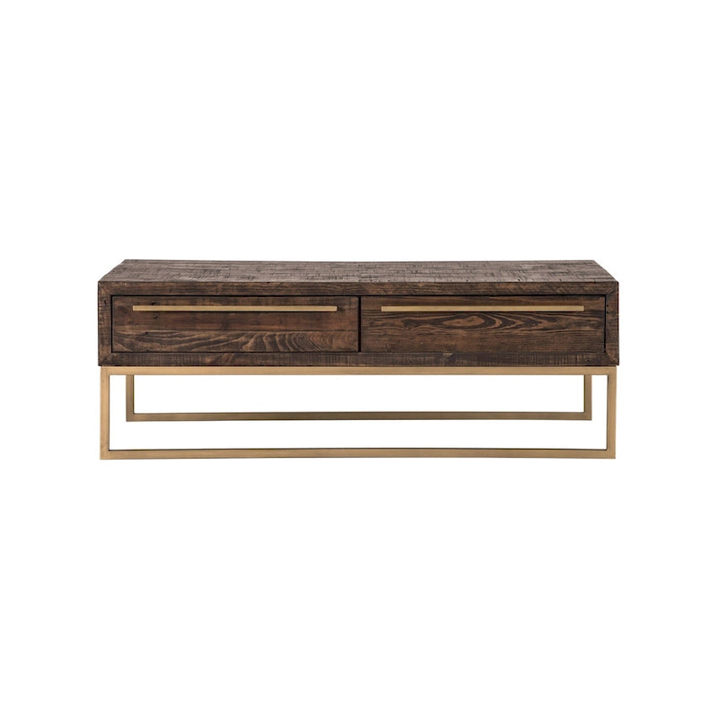 47 Dark Brown And Gold Metal Coffee Table With Drawer - 46.5