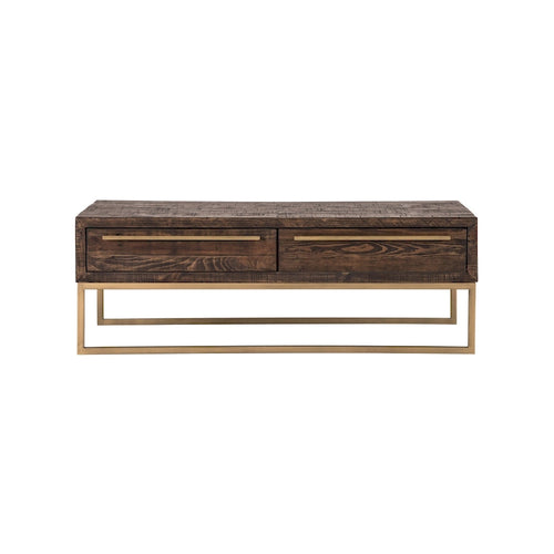 47 Dunkelbrauner und goldener Metall-Couchtisch mit Schublade - 46.5