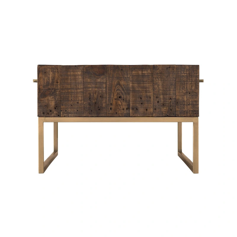 47 Dark Brown And Gold Metal Coffee Table With Drawer - 46.5
