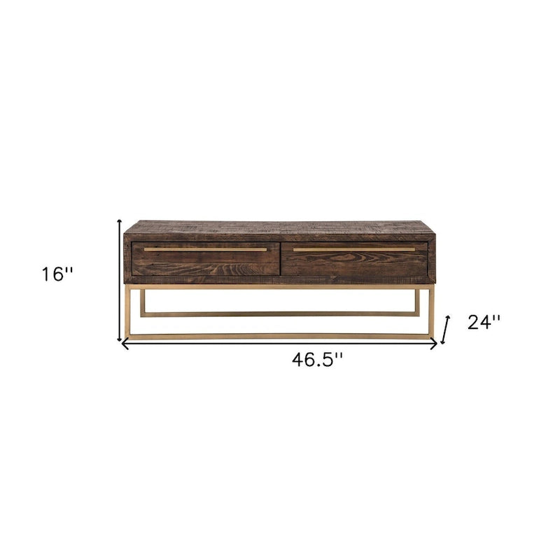 47 Dark Brown And Gold Metal Coffee Table With Drawer - 46.5