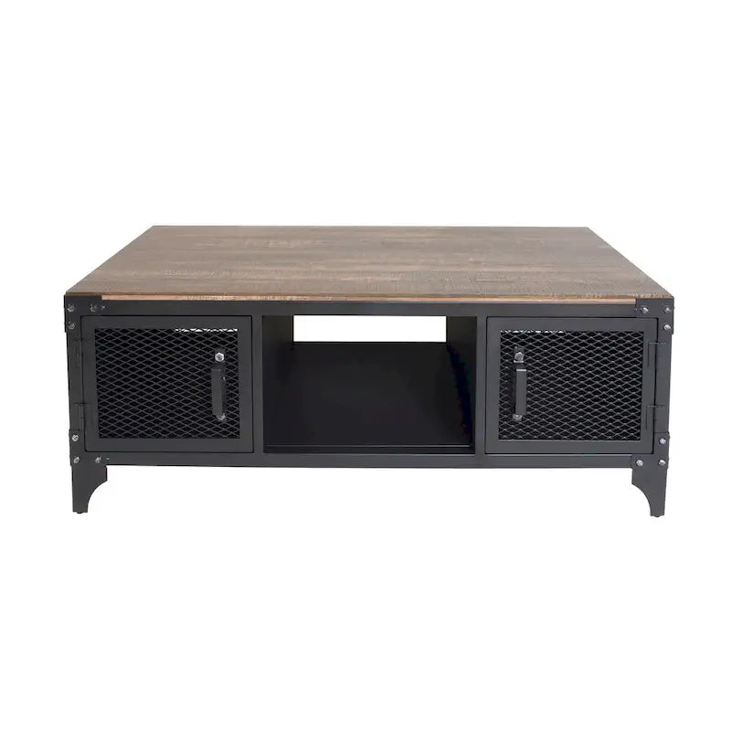 Table basse rustique de rangement en acier noir et noyer foncé de 48 pouces par
