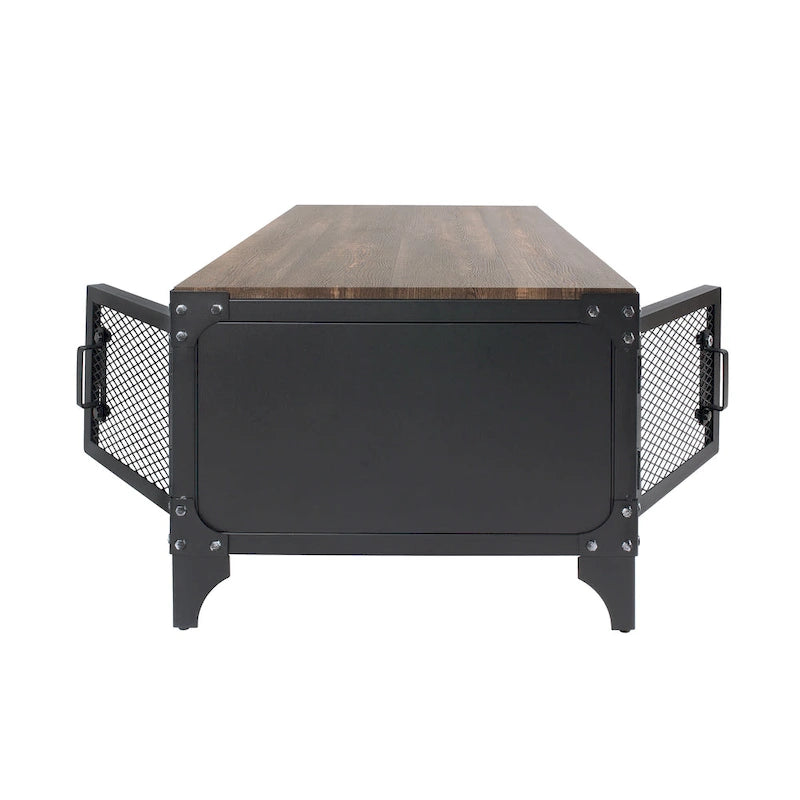 Rustic Black and Dark Walnut 48-inch Steel Storage Coffee Table by