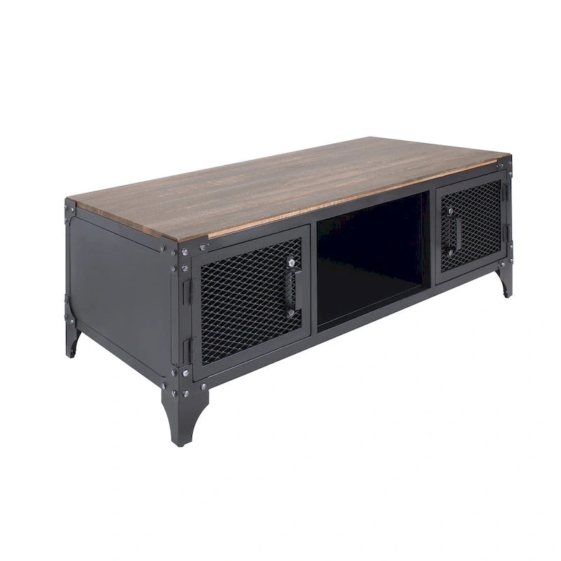 Table basse rustique de rangement en acier noir et noyer foncé de 48 pouces par