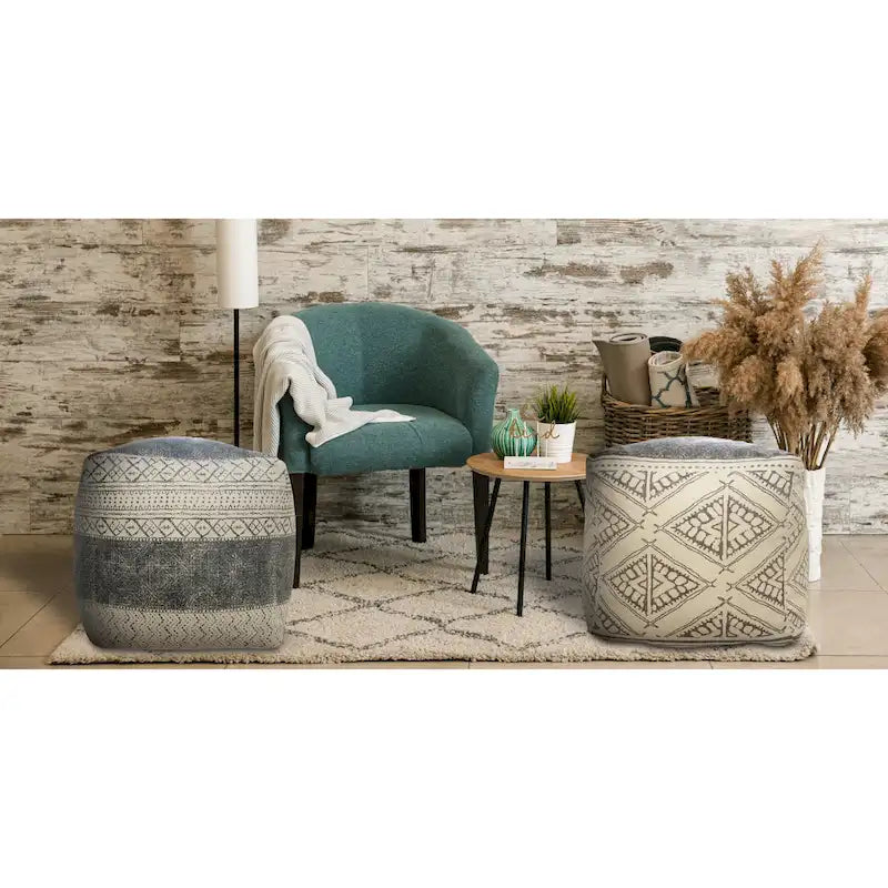 Sevita Handmade Geometric Rustic Farmhouse Pouf