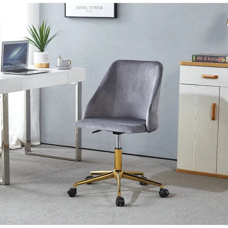 Porthos Home Ryo Swivel Office Chair, Velvet, Gold Chrome Legs