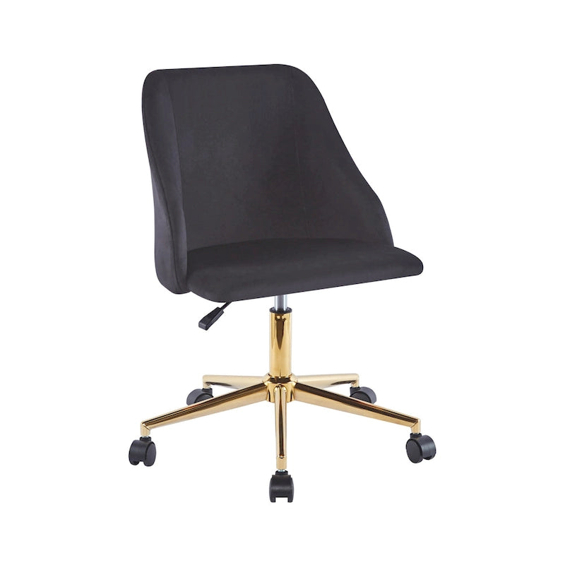 Chaise de bureau pivotante en velours, pieds chromés dorés